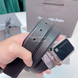 Zegna New Calf Leather Silver Square Pure Copper Buckle 35mm Belt 