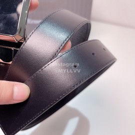 Zegna New Calf Leather Silver Square Pure Copper Buckle 35mm Belt 