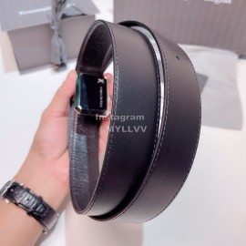 Zegna New Calf Leather Silver Square Pure Copper Buckle 35mm Belt 