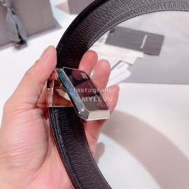 Zegna New Calf Leather Silver Square Pure Copper Buckle 35mm Belt 