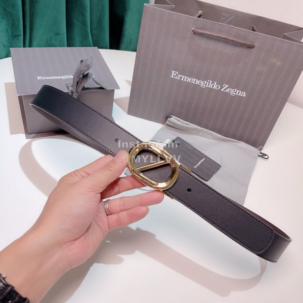 Zegna New Calf Leather Pure Copper Z Buckle 35mm Belt 