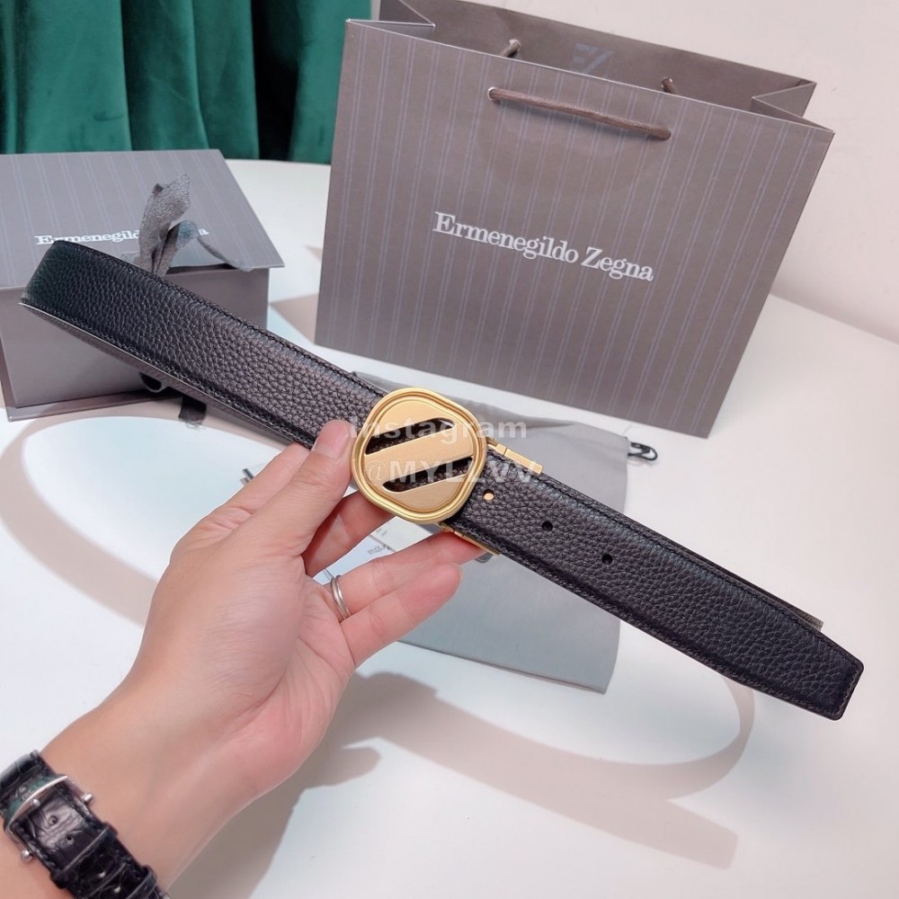 Zegna New Calf Leather Square Pure Copper Buckle 35mm Belt For Men