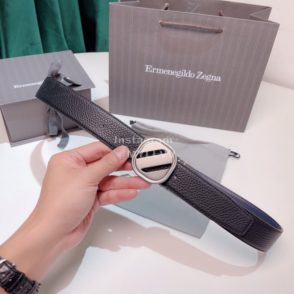 Zegna New Calf Leather Square Pure Copper Buckle 35mm Belt 