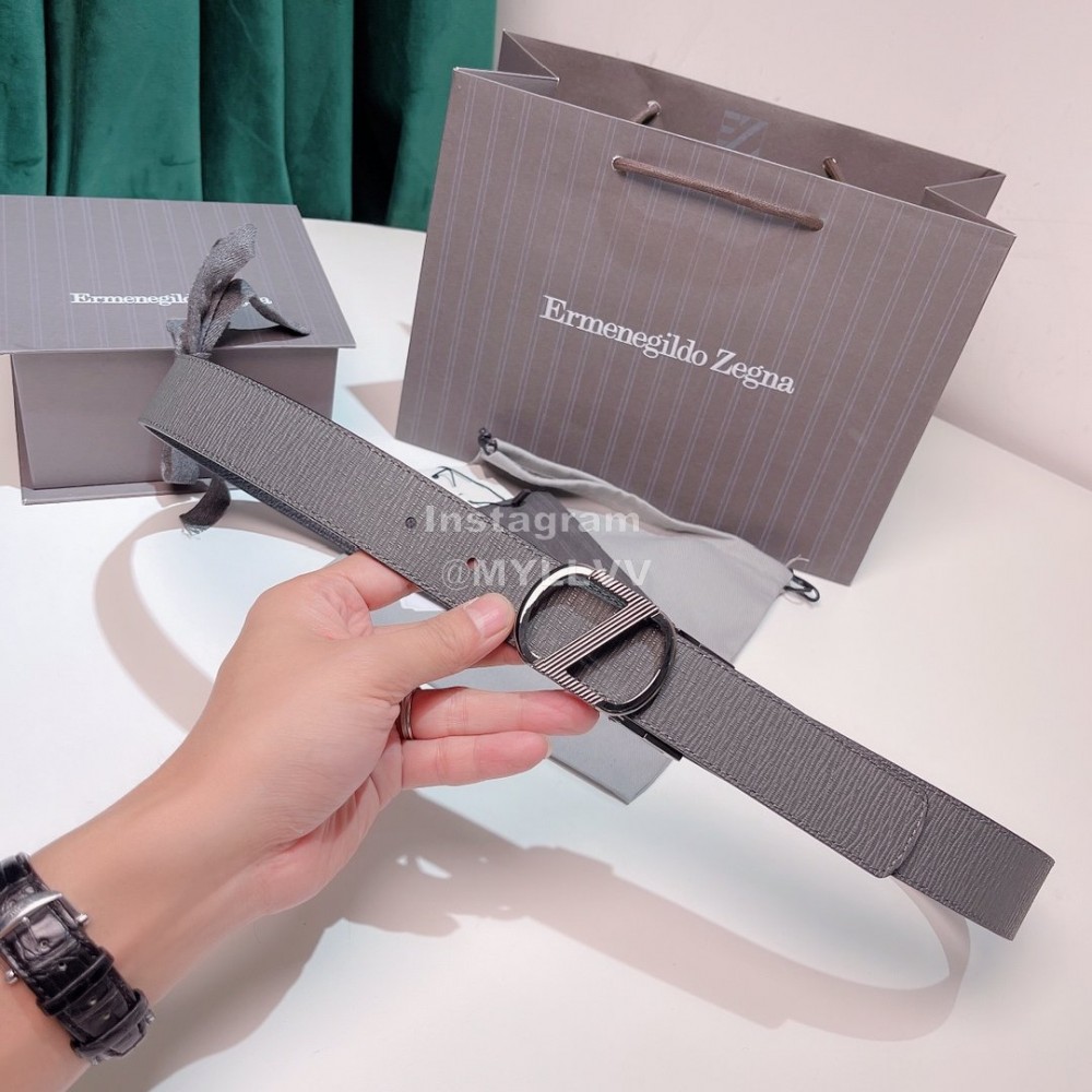 Zegna New Calf Leather Pure Copper Z Buckle 35mm Belt Gray