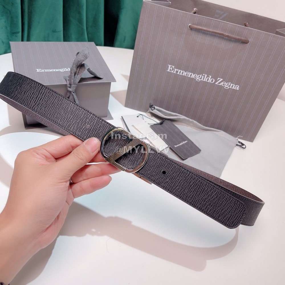 Zegna New Calf Leather Pure Copper Gun Color Z Buckle 35mm Belt 