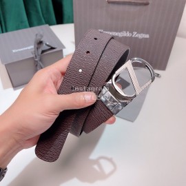 Zegna New Calf Leather Pure Copper Gun Color Z Buckle 35mm Belt 