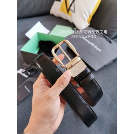 Zegna Black Calf Leather Gold Rotary Pin Buckle 35mm Belt For Men