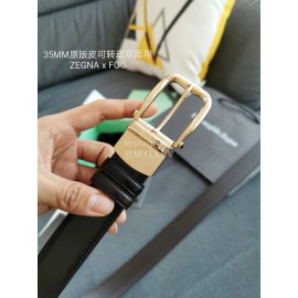 Zegna Black Calf Leather Gold Rotary Pin Buckle 35mm Belt For Men