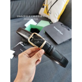 Zegna Black Calf Leather Gold Rotary Pin Buckle 35mm Belt For Men