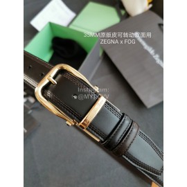 Zegna Black Calf Leather Gold Rotary Pin Buckle 35mm Belt For Men