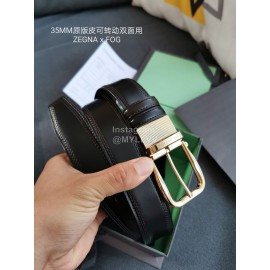 Zegna Black Calf Leather Gold Rotary Pin Buckle 35mm Belt For Men