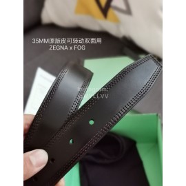 Zegna Black Calf Leather Gold Rotary Pin Buckle 35mm Belt For Men