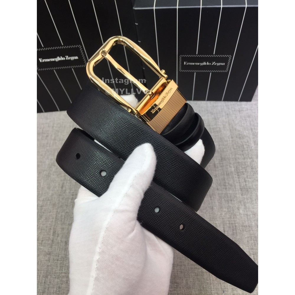 Zegna Black Calf Leather Gold Galvanized Pin Buckle 35mm Belt For Men