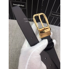 Zegna Black Calf Leather Gold Galvanized Pin Buckle 35mm Belt For Men