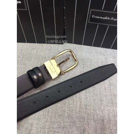Zegna Black Calf Leather Gold Galvanized Pin Buckle 35mm Belt For Men