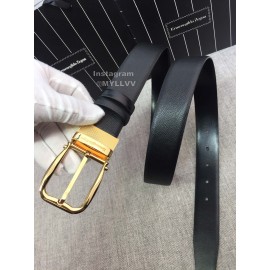 Zegna Black Calf Leather Gold Galvanized Pin Buckle 35mm Belt For Men