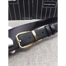Zegna Black Calf Leather Gold Galvanized Pin Buckle 35mm Belt For Men