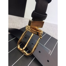 Zegna Black Calf Leather Gold Galvanized Pin Buckle 35mm Belt For Men