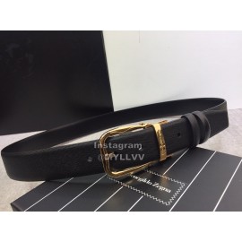 Zegna Black Calf Leather Gold Galvanized Pin Buckle 35mm Belt For Men