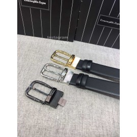 Zegna Black Calf Leather Gold Galvanized Pin Buckle 35mm Belt For Men