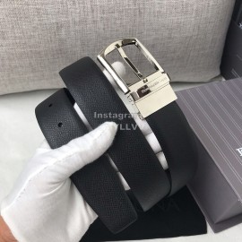 Zegna New Black Calf Leather Silver Galvanized Pin Buckle 35mm Belt For Men