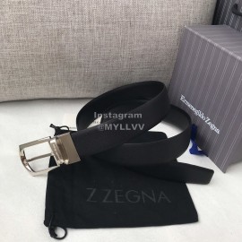 Zegna New Black Calf Leather Silver Galvanized Pin Buckle 35mm Belt For Men