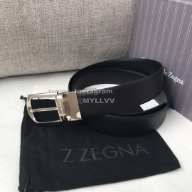 Zegna New Black Calf Leather Silver Galvanized Pin Buckle 35mm Belt For Men