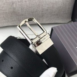 Zegna New Black Calf Leather Silver Galvanized Pin Buckle 35mm Belt For Men