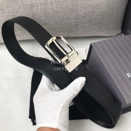 Zegna New Black Calf Leather Silver Galvanized Pin Buckle 35mm Belt For Men