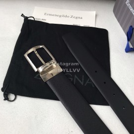 Zegna New Black Calf Leather Silver Galvanized Pin Buckle 35mm Belt For Men
