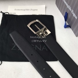 Zegna New Black Calf Leather Silver Galvanized Pin Buckle 35mm Belt For Men