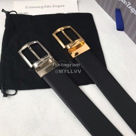 Zegna New Black Calf Leather Silver Galvanized Pin Buckle 35mm Belt For Men