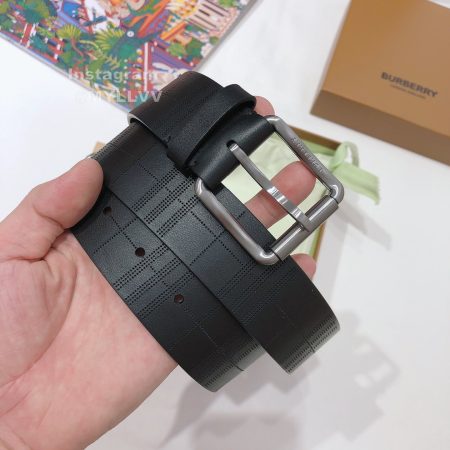 Burberry New Black Leather Silver Needle Buckle 35mm Belts