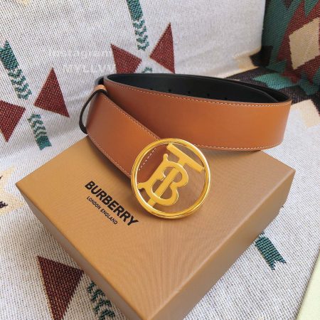 Burberry New Brown Calf Gold Round Buckle 40mm Belts