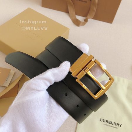 Burberry Black Calf Gold Needle Buckle 35mm Belts For Men
