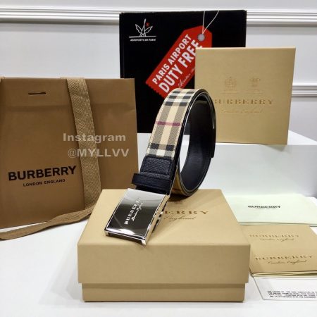 Burberry New Plaid Calf Silver Buckle 35mm Belts