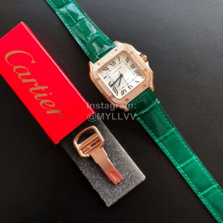 Cartier Santos Quick Switch Strap Diamond Watch Green