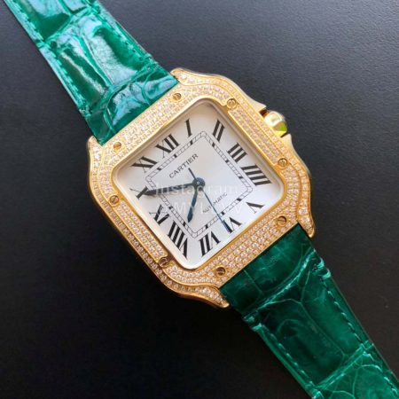 Cartier Santos Fashion Quick Switch Strap Diamond Watch Green