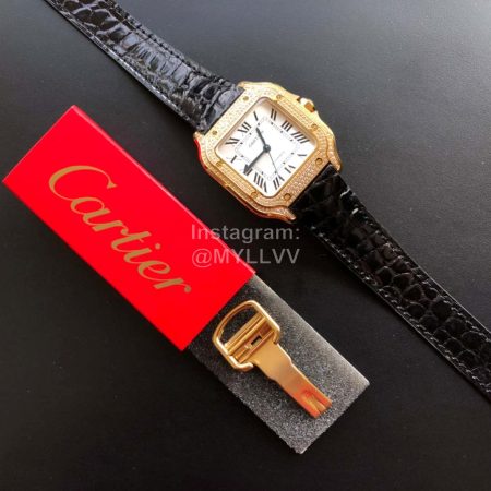 Cartier Santos Fashion Quick Switch Strap Diamond Watch Black
