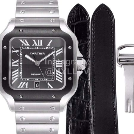 Cartier Santos Series Square Dial Steel Strap Watch Gray