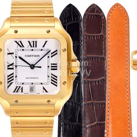 Cartier Santos Series Square Dial Steel Strap Watch Gold