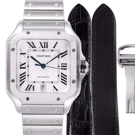 Cartier Santos Series Square Dial Steel Strap Watch White