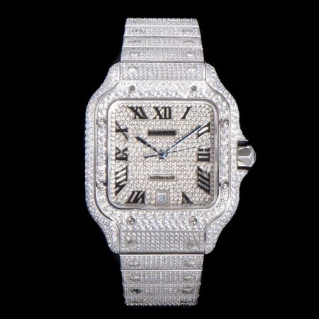 Cartier Fashion 40mm Diamond Dial Steel Strap Watch