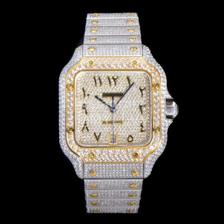 Cartier Fashion Diamond 40mm Gold Dial Steel Strap Watch