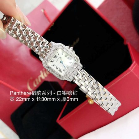 PanthèRe De Cartier Diamond Steel Belt Quartz Watch For Women Silver