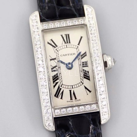 Cartier Square Dial Diamond Leather Strap Quartz Watch For Women Black