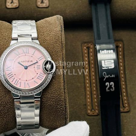 Cartier Eg Factory Diamond 33mm Dial Steel Strap Watch Pink