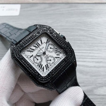 Cartier Leather Strap Multifunctional Quartz Watch For Men Black