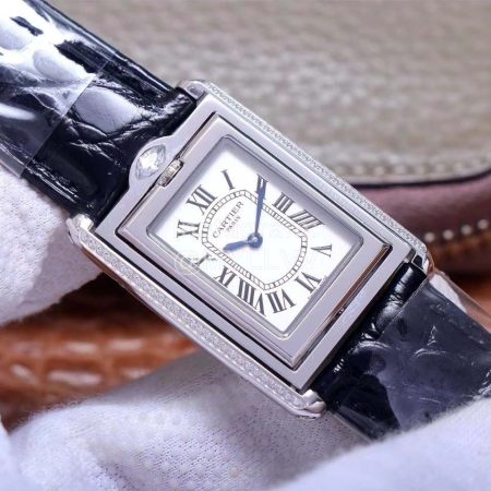 Cartier Tank Reversible Cabriolet Dial Leather Strap Watch Black