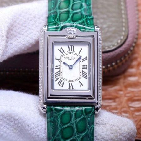 Cartier Tank Reversible Cabriolet Dial Leather Strap Watch Green